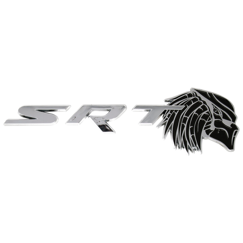Black and Chrome SRT Predator Emblem Product Closeup for use on Dodge cars truck SUVs