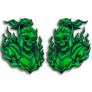 Flaming Skeleton Emblem - Left & Right - Green