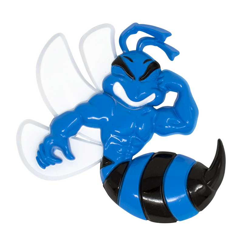Blue Angry Bee Emblem Product Closeup