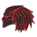 Red and Black Predator Emblem Left Closeup for use on most cars such as Dodge, Ford, Jeep, BMW, Audi, Chevrolet (Chevy), etc.