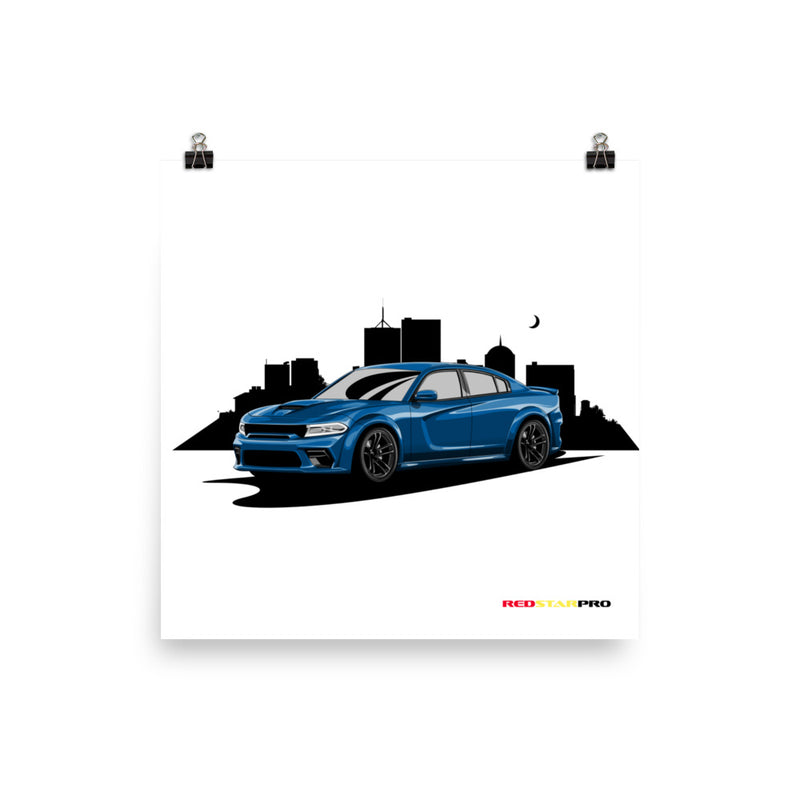 Blue Car Night Sky - Poster