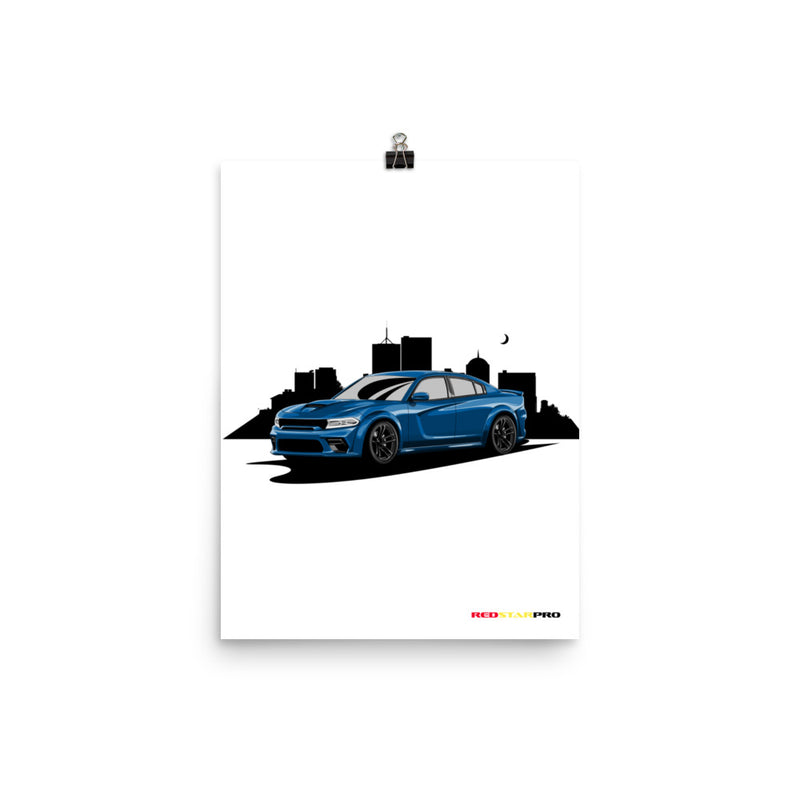 Blue Car Night Sky - Poster