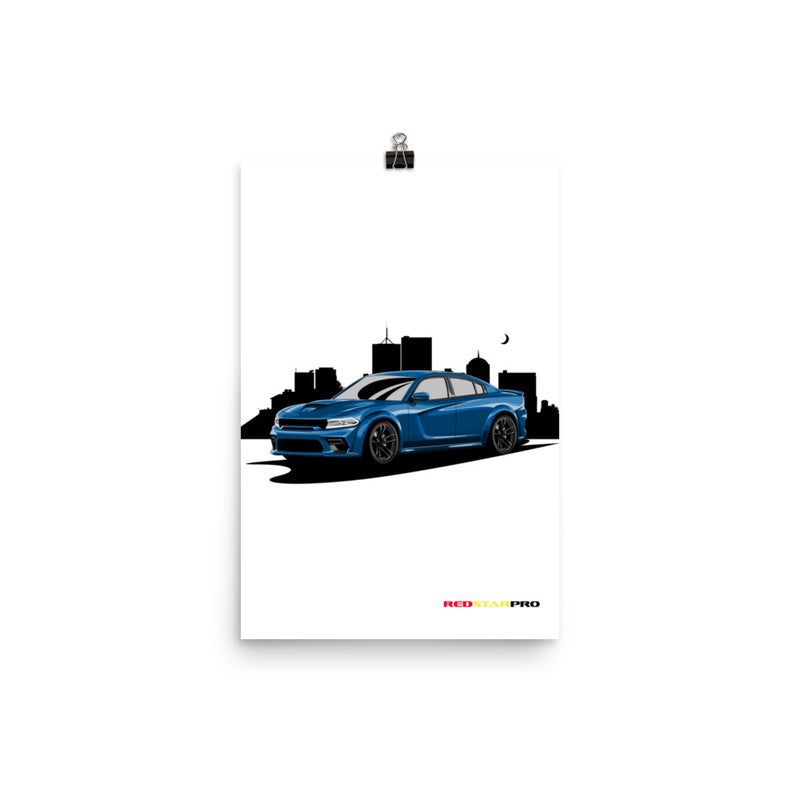 Blue Car Night Sky - Poster