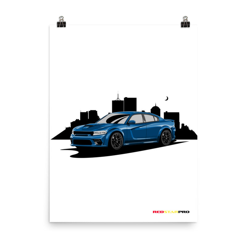 Blue Car Night Sky - Poster