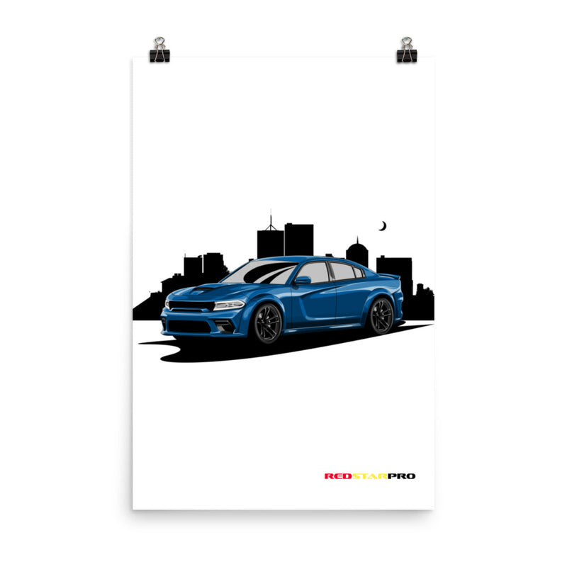 Blue Car Night Sky - Poster