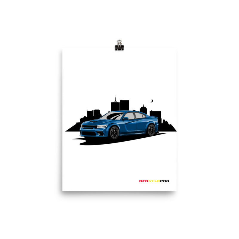 Blue Car Night Sky - Poster